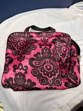 Hot Pink & Black Damask Cosmetic Case with Handle